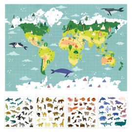POSTER MAPAMUNDI CON PEGATINAS DE ANIMALES 50 X 70